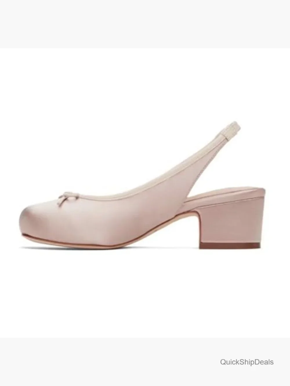 Satin Slingback Heels with Bow Square Toe Chunky Block Heels - Picture 5 of 7